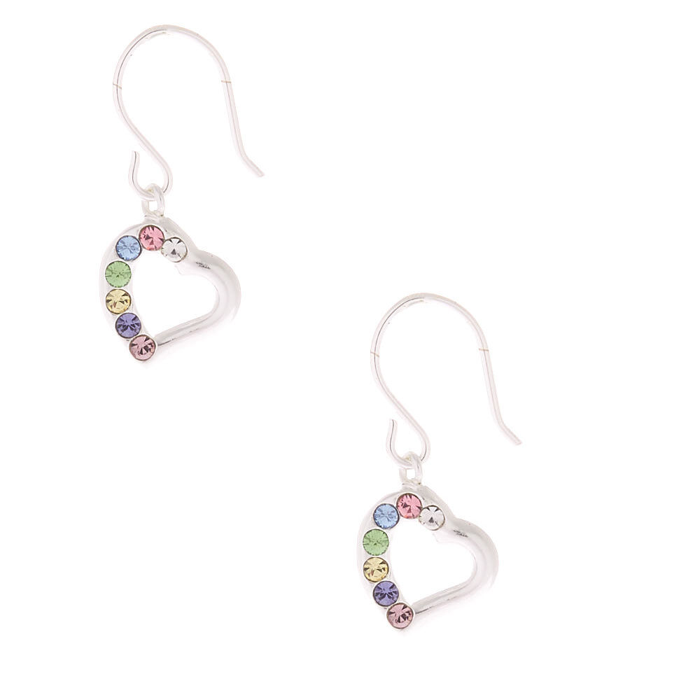 Sterling Silver 1" Pastel Crystal Heart Drop Earrings,