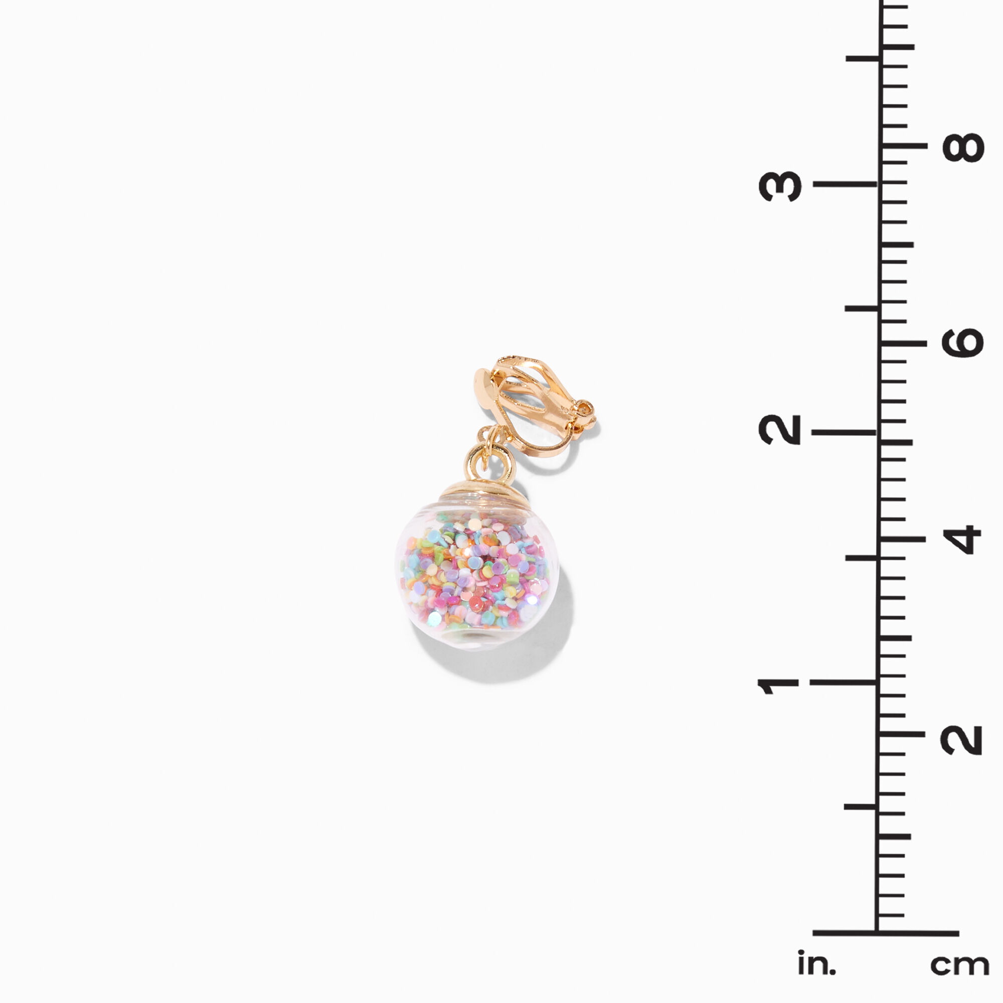 Gold 1" Rainbow Glitter Shaker Clip-On Drop Earrings,