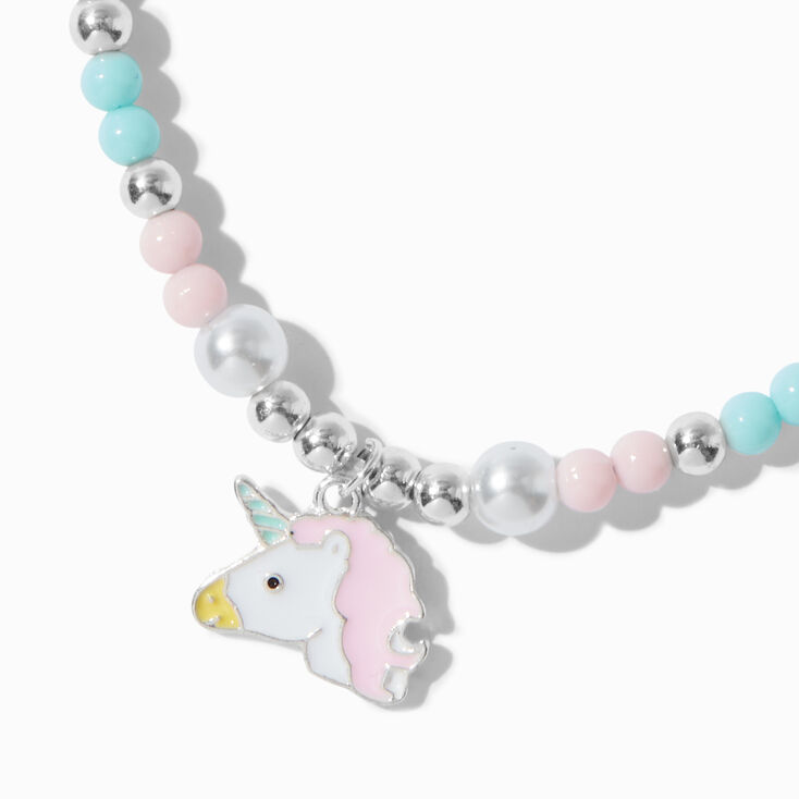 Silver-tone Unicorn Blue Beaded Adjustable Bracelet,