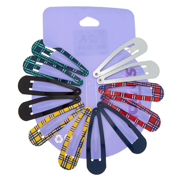 Plaid Snap Hair Clips - 12 Pack,