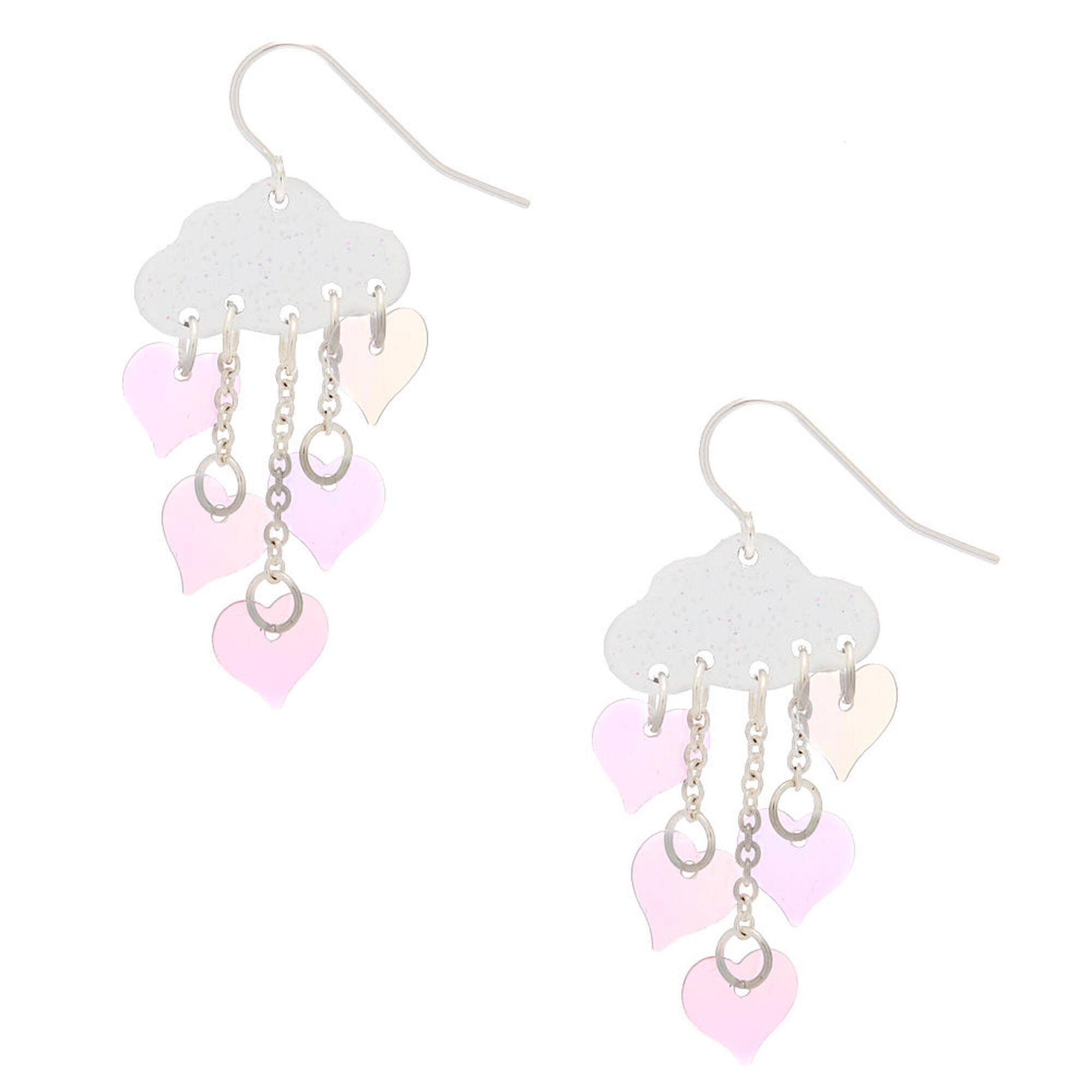 View Claires Holographic Sequin Cloud Glitter Drop Earrings Silver information