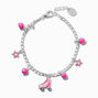 Pink Rollerskate Silver Charm Bracelet,