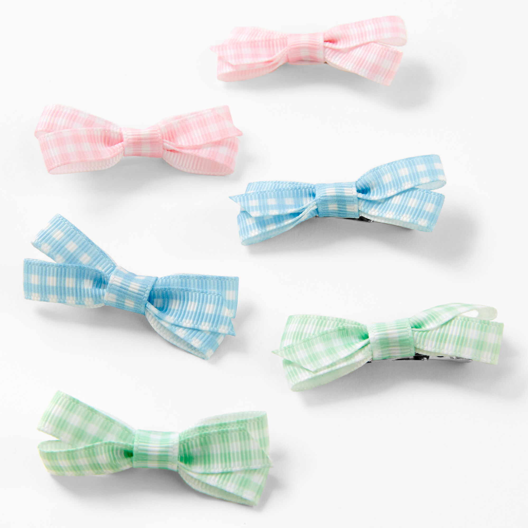 View Claires Club Pastel Gingham Hair Bow Clips 6 Pack information