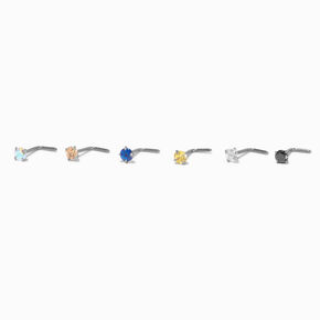 20G Silver-tone Titanium Colored Cubic Zirconia Nose Studs - 6 Pack,