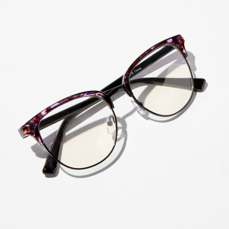 Purple Tortoiseshell Browline Clear Lens Frames,