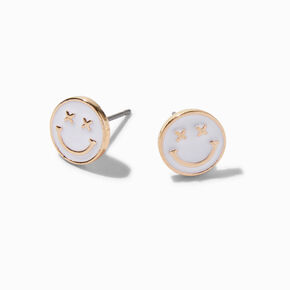 White Happy Face Gold-tone Stud Earrings,