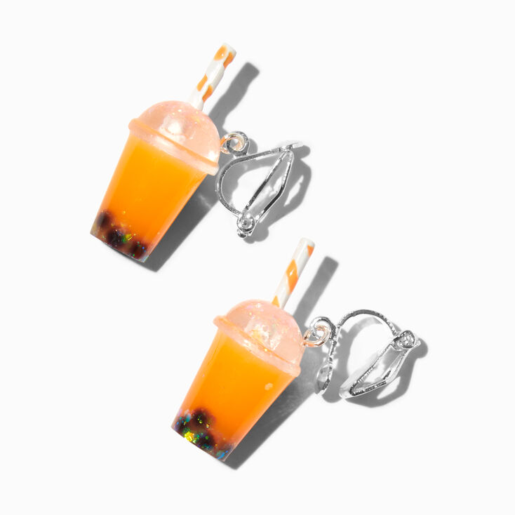 1&quot; Orange Boba Clip On Drop Earrings,