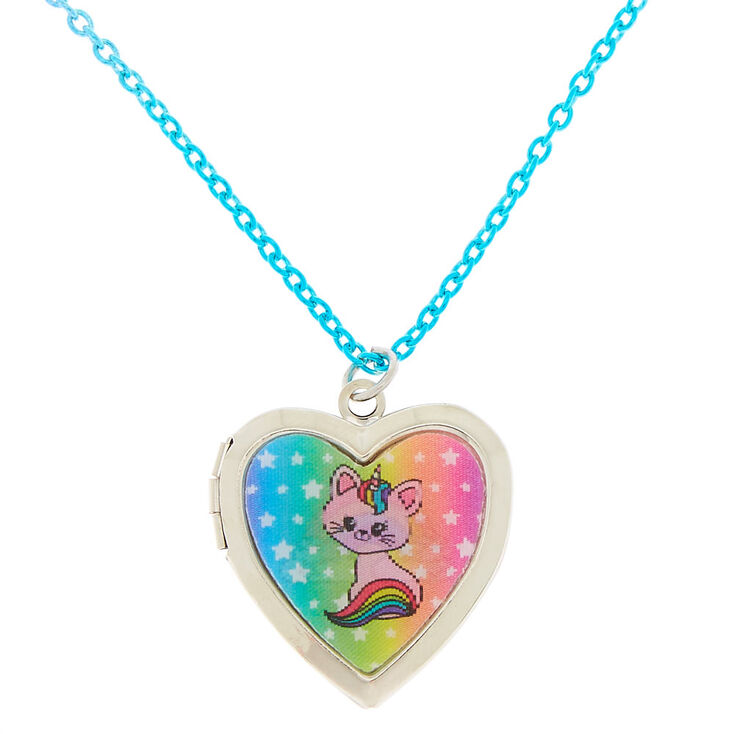 Claire&#39;s Club Holographic Heart Locket Necklace,
