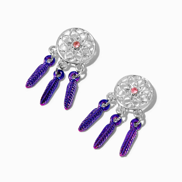 Purple Dreamcatcher Silver Stud Earrings,
