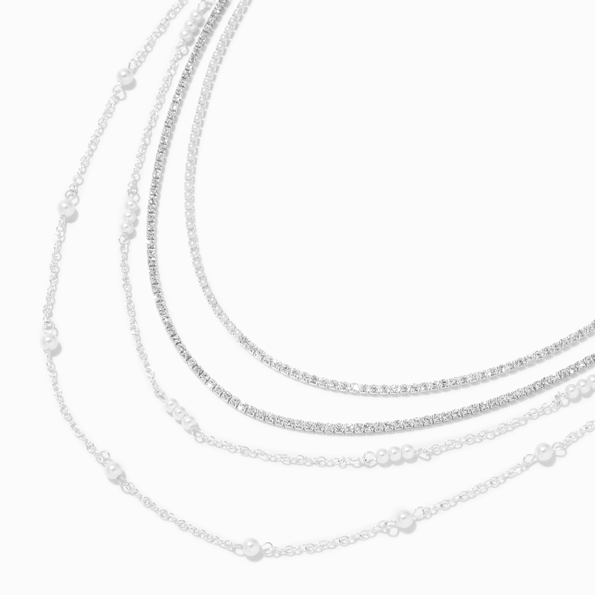 View Claires Tone Pearl Multi Strand Chain Necklace Silver information