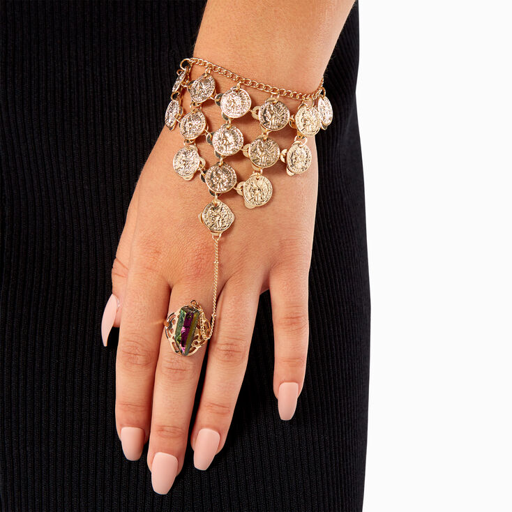 Fortune Teller Golden Coin Bracelet Ring,