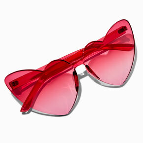 Bright Pink Heart Shaped Rimless Sunglasses,