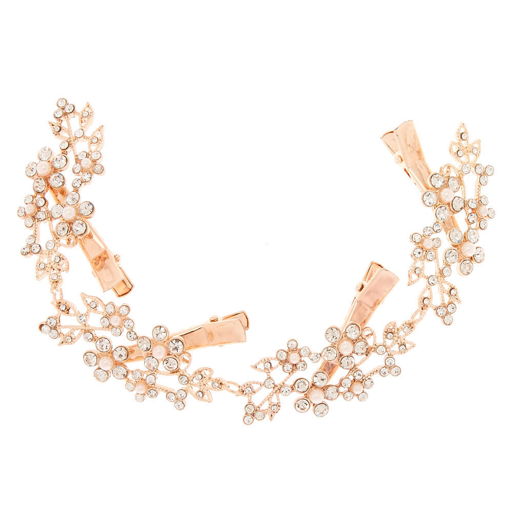 Rose Gold-tone Rhinestone Flower Hair Swag,