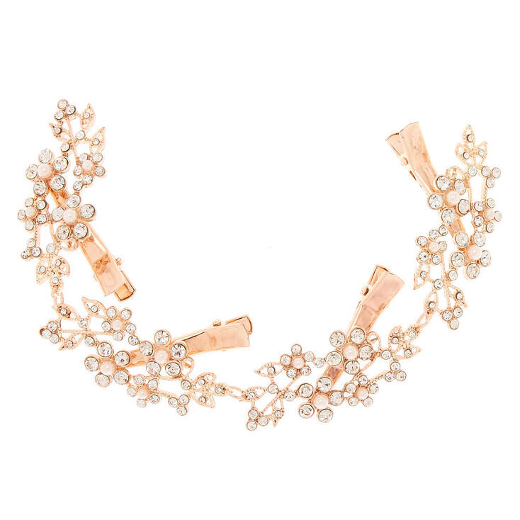 Rose Gold-tone Rhinestone Flower Hair Swag,