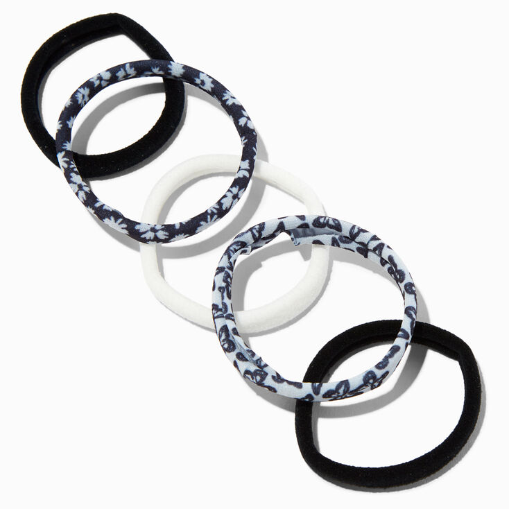Black &amp; White Floral Rolled Hair Ties - 12 Pack,