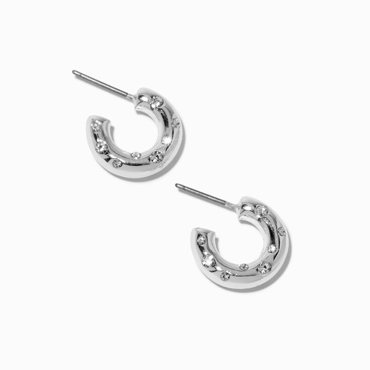 Silver-tone Crystal Studded Hoop Earrings,