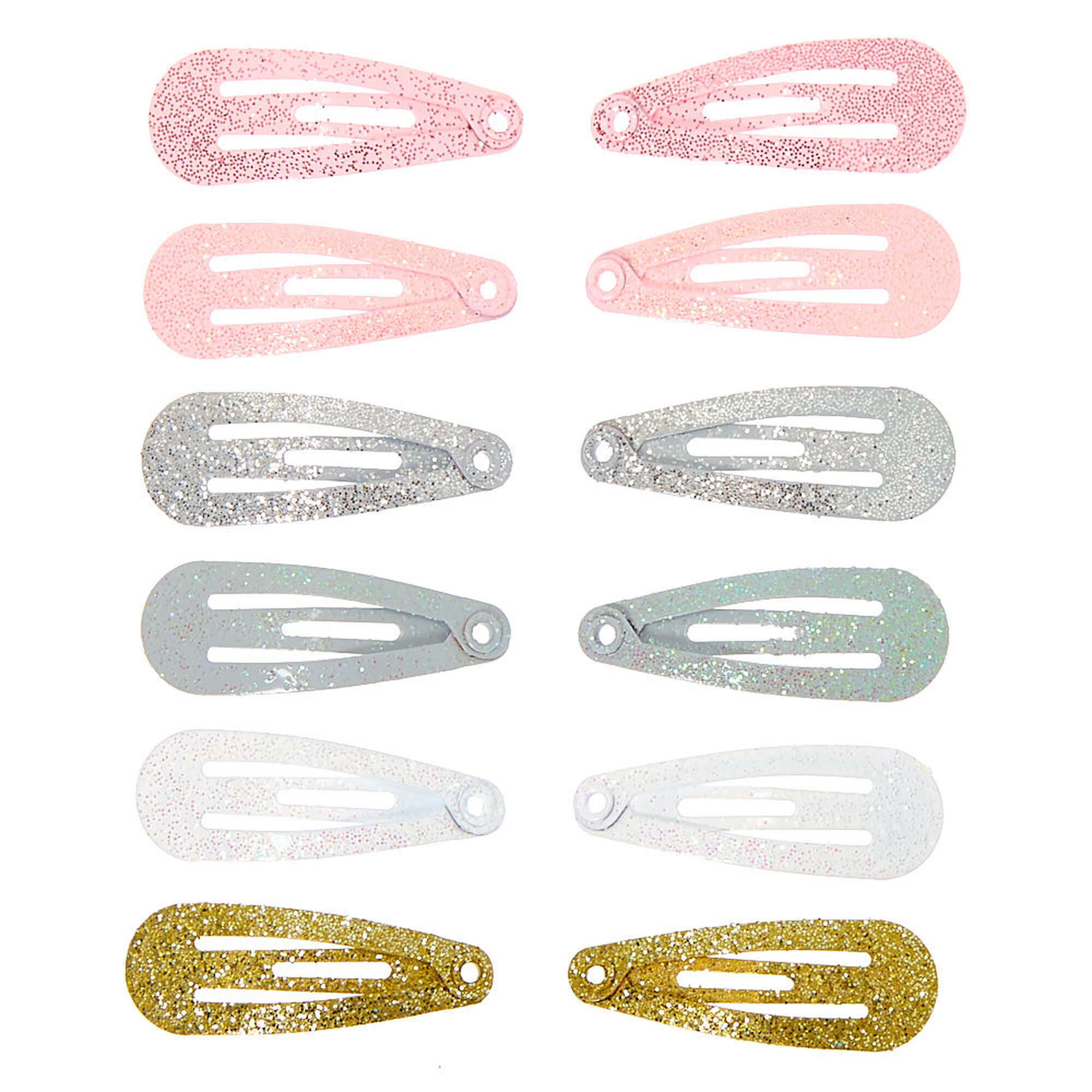 View Claires Club Glitter Mini Snap Hair Clips 12 Pack information
