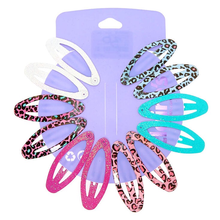 Claire's Lot de 12 barrettes clic clac ovales à imprimé léopard à paillettes