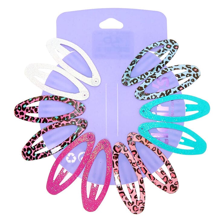 Claire's Lot de 12 barrettes clic clac ovales à imprimé léopard à paillettes