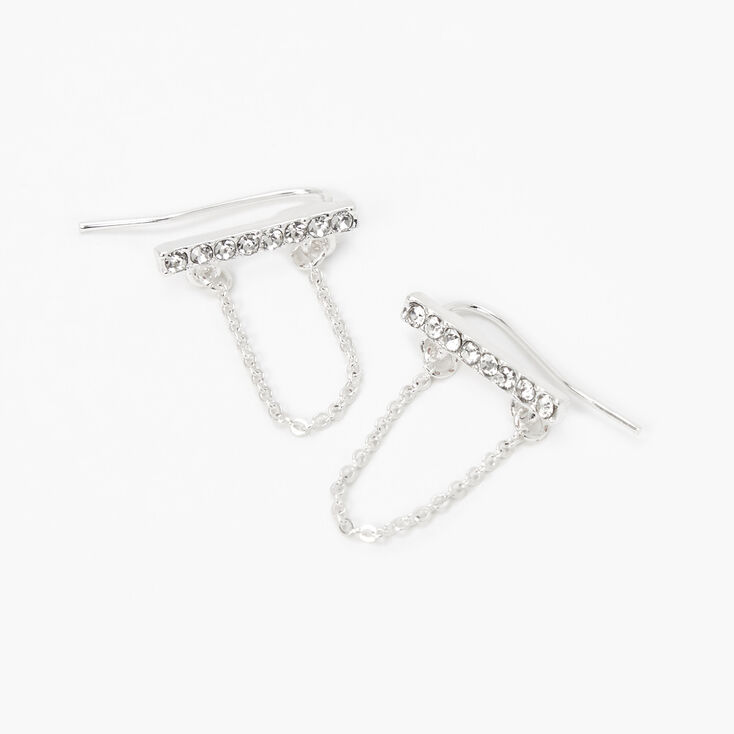 Bijoux d&#39;oreilles barres avec strass couleur argent&eacute;e,