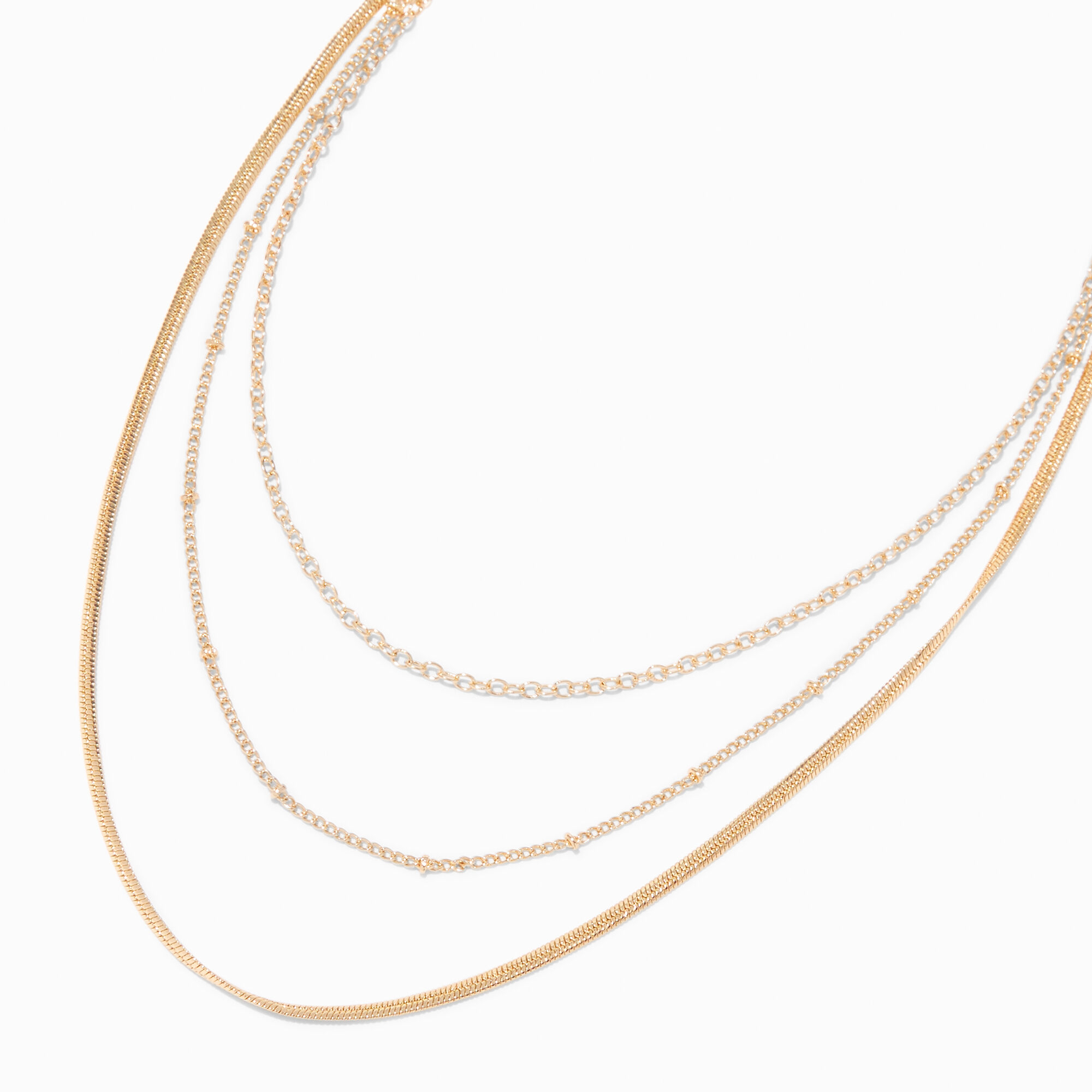 View Claires Tone MultiStrand Mixed Chain Necklace Gold information