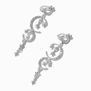 Silver-tone Celestial Sparkle Clip-On Drop Earrings,
