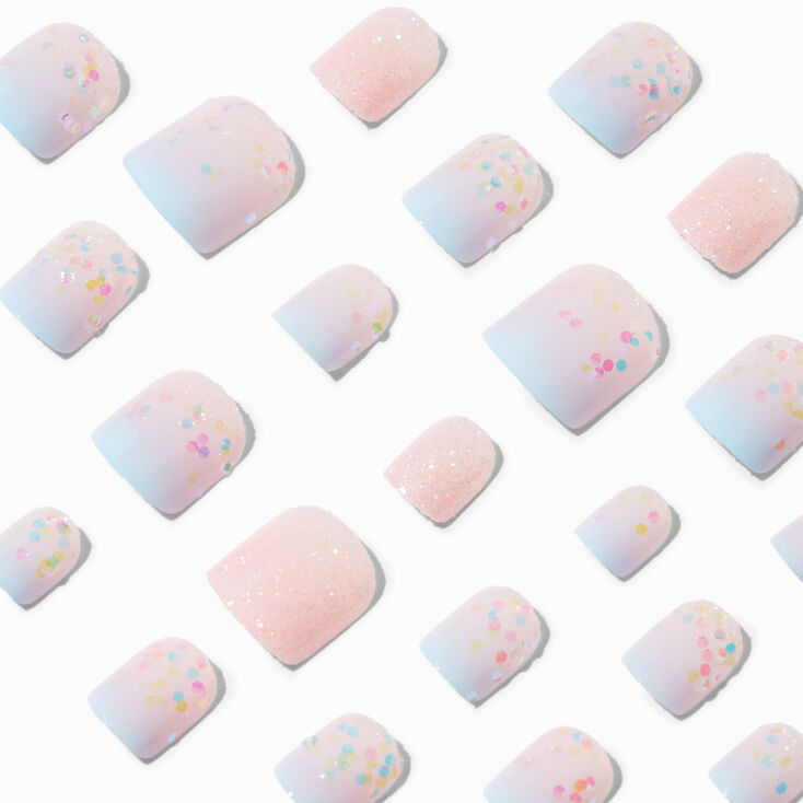 Blue Ombr&eacute; Glitter Square Press On Vegan Faux Nail Set - 24 Pack,