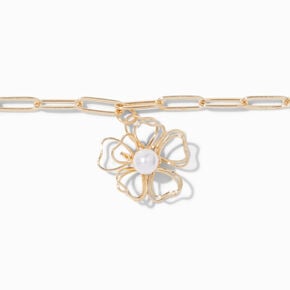 Gold-tone Filigree Flower Paperclip Chain Choker Necklace ,