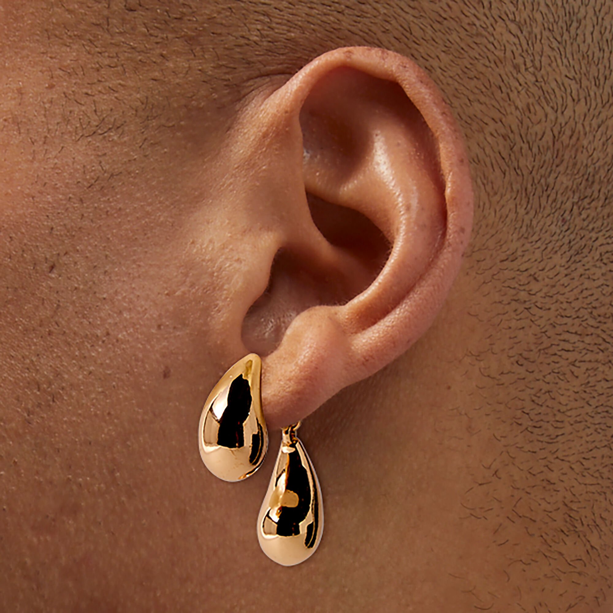 Clous d'oreilles avant et arrière haricot et boule couleur dorée,