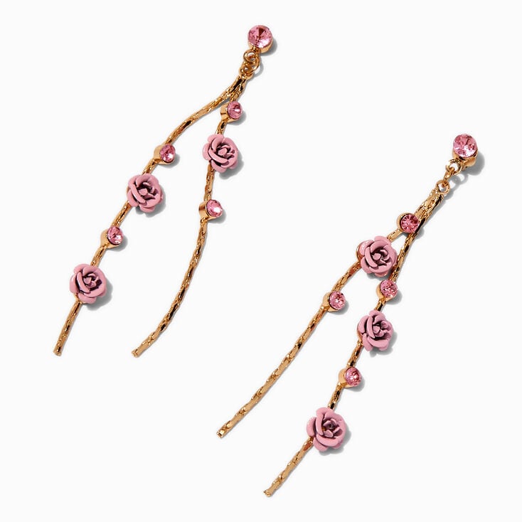 Pink Carved Roses Vine 3&quot; Drop Earrings,