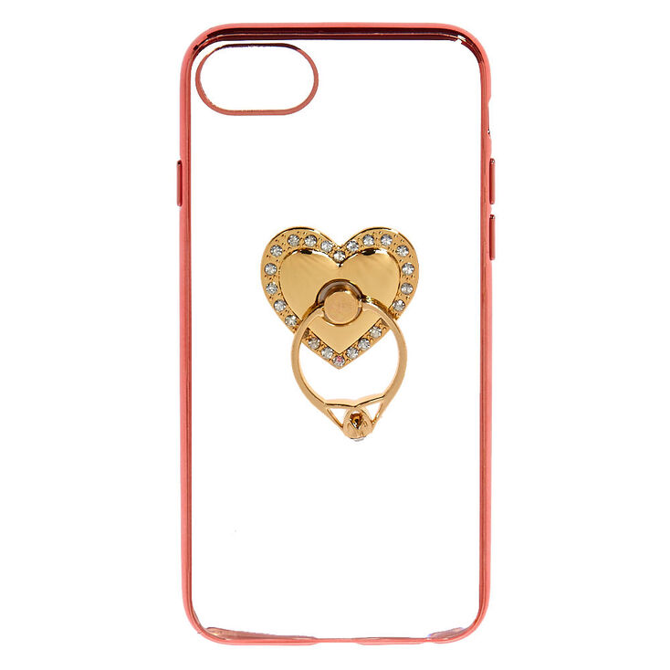 Coque de portable avec anneau de support en forme de c&oelig;ur - Compatible avec iPhone 6/7/8 Plus,