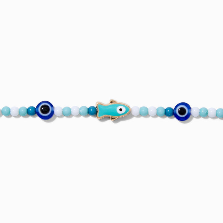 Blue Beaded Fish Choker Necklace,