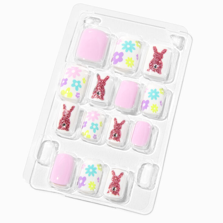Easter Bunny Square Press On Faux Nail Set - 24 Pack,