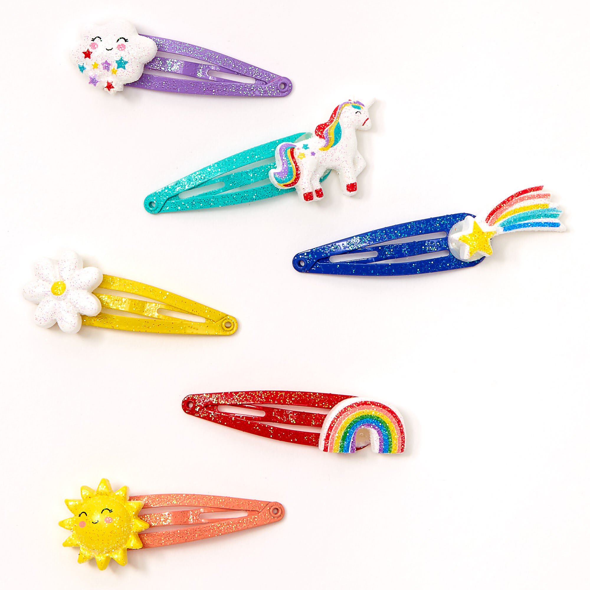 View Claires Club Sunshine s Snap Hair Clips 6 Pack Rainbow information