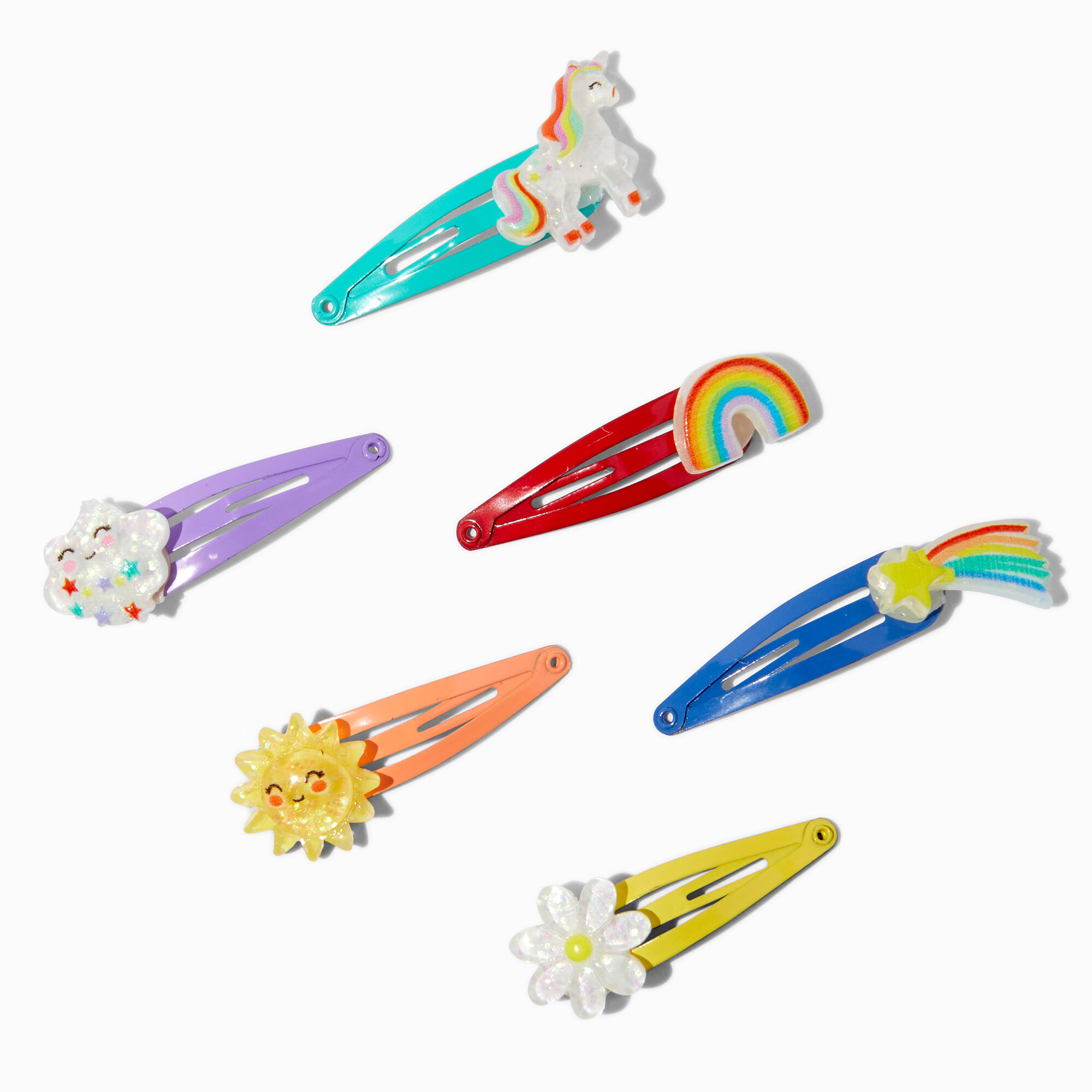 View Claires Club Sunshine s Snap Hair Clips 6 Pack Rainbow information