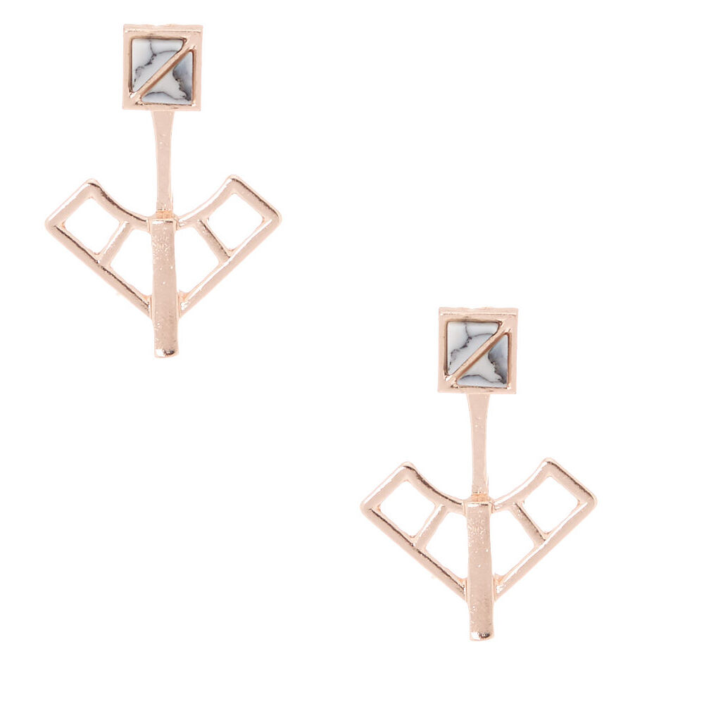 Boucles d’oreille devant-derrière couleur doré rose effet marbré,