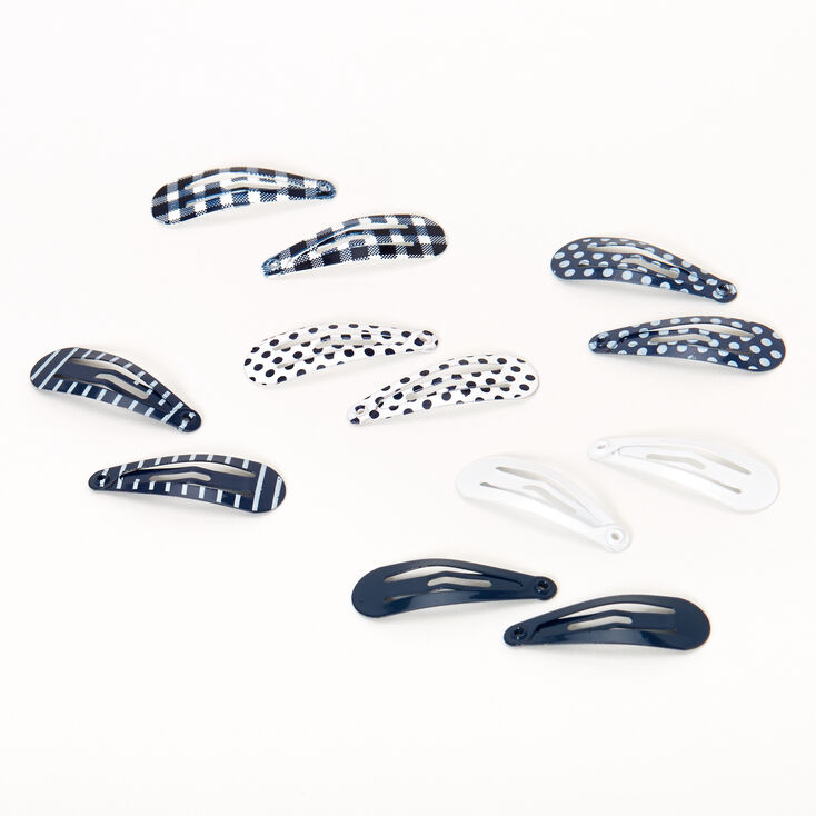 Claire&#39;s Club Navy &amp; White Mini Snap Hair Clips - 12 Pack,
