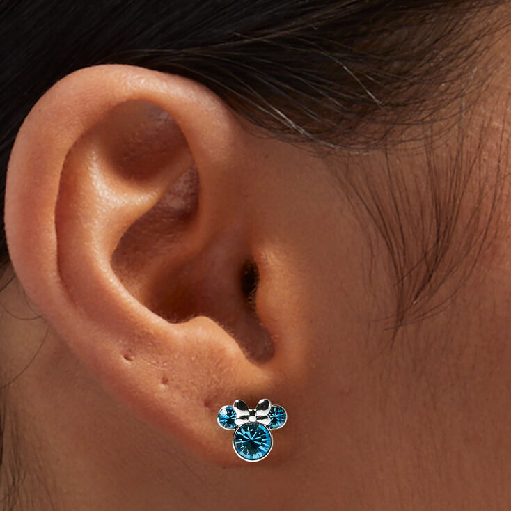 Disney Minnie Mouse Birthstone Sterling Silver Stud Earrings - March,