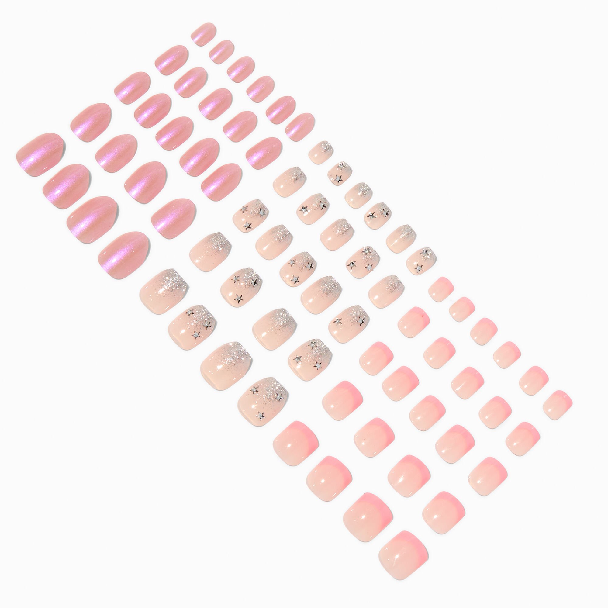 Pink Gem Mixed Press On Vegan Faux Nail Set - 3 Pack,