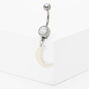 Glow in the Dark Glitter Moon 14G Silver Belly Ring,