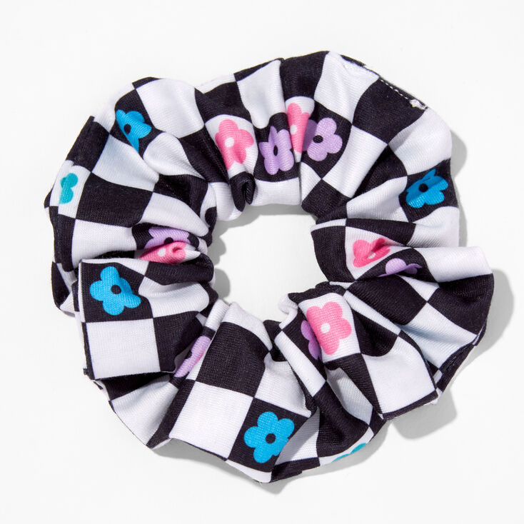 Medium Black &amp; White Check Daisy Hair Scrunchie,