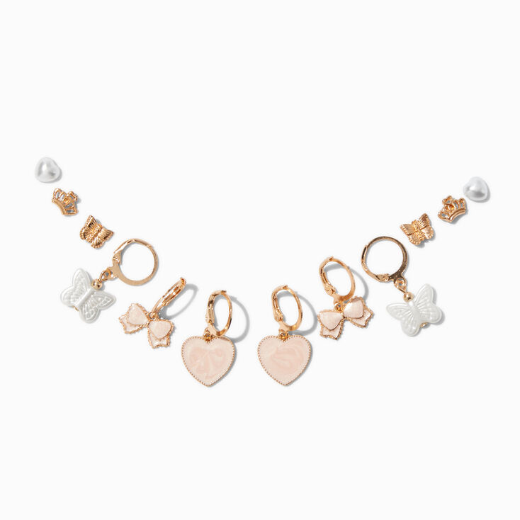 Gold-tone Heart Butterfly Earring Stackables Set - 6 Pack,