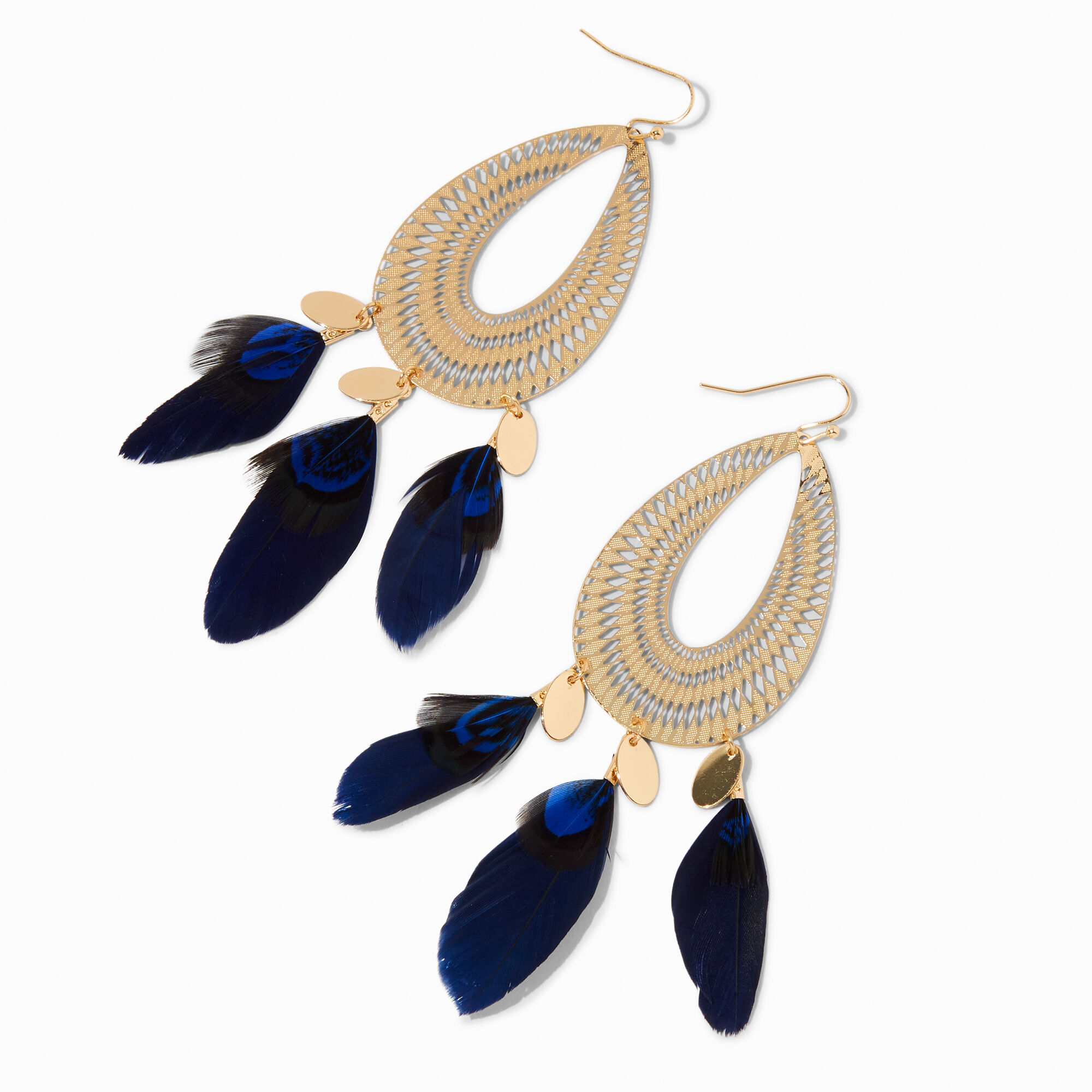 View Claires Feather Trio GoldTone LaserCut 4 Drop Earrings Blue information