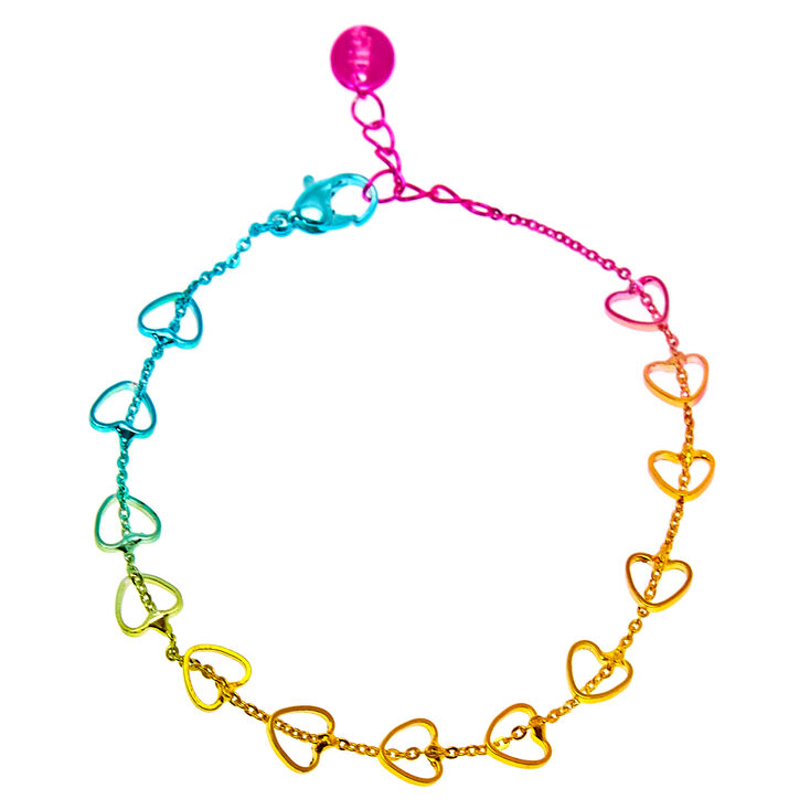 Metallic Rainbow Cut Out Hearts Bracelets,