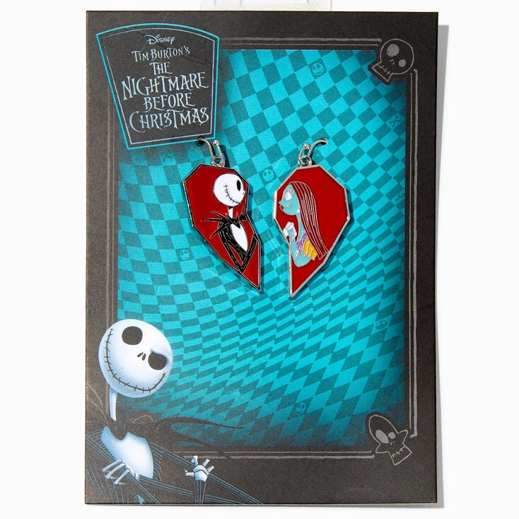 &copy;Disney Nightmare Before Christmas Jack &amp; Sally Split Heart Drop Earrings,