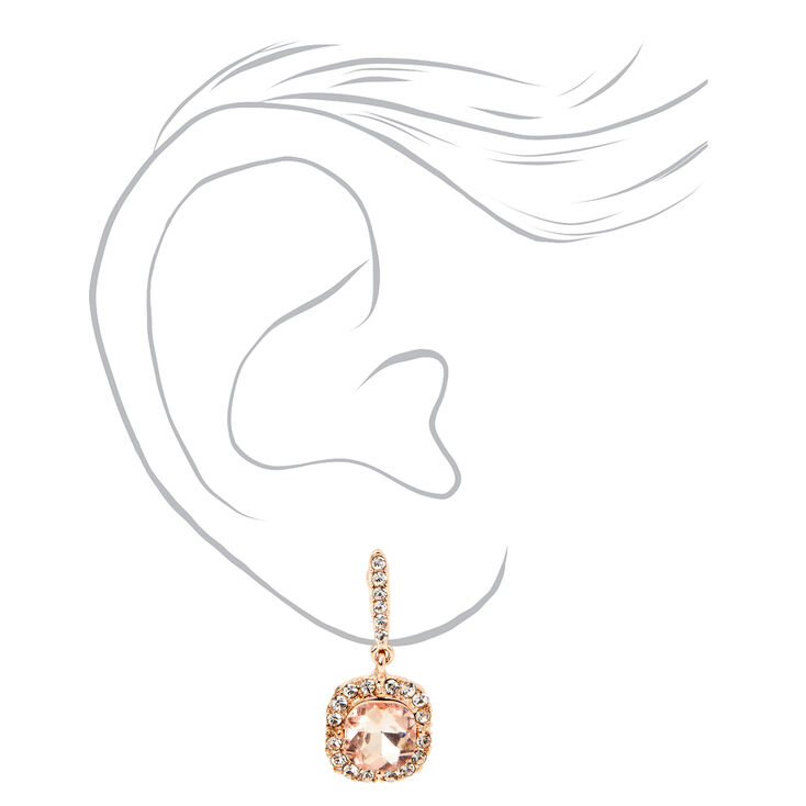 Rose Gold 1&quot; Square Halo Drop Earrings,