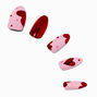 Metallic Red Heart Valentine&#39;s Day Almond Press On Faux Nail Set - 24 Pack,