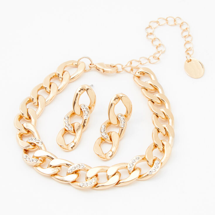 Claire's Parure de bijoux maillons de chaîne couleur dorée - Lot de 2