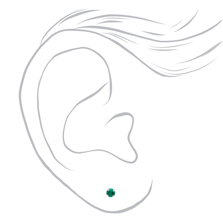 14kt White Gold 3mm May Crystal Emerald Studs Ear Piercing Kit with Ear Care Solution,