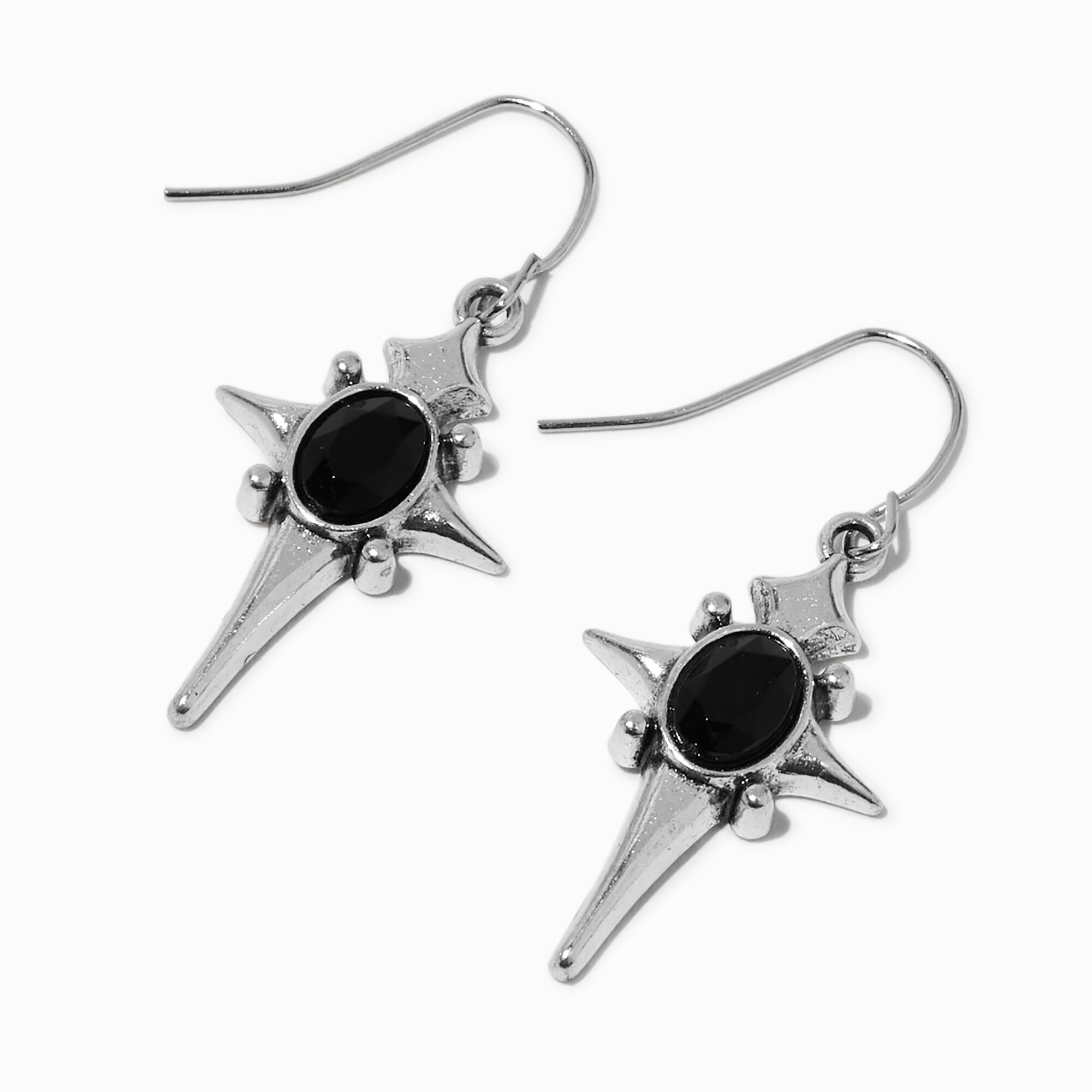 View Claires Embellished Cross 1 Drop Earrings Black information